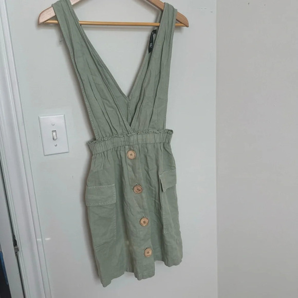 NWT Zara linen blend pinafore mini dress Sz XS - Picture 3 of 7